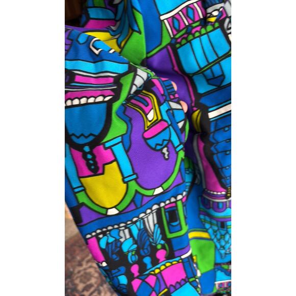 Vintage 70s vibrant bold novelty buildings print blouse - Picture 4 of 7
